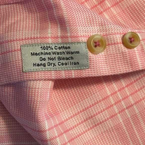 David Donahue Men Size XL Pink Tartan Plaid 100% Cotton Long Sleeve Dress Shirt - Picture 5 of 7